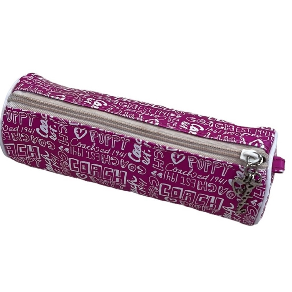 Coach Poppy Flower Tootsie Roll Makeup Brush Pencil barrel Bag Pink and White - Picture 2 of 7